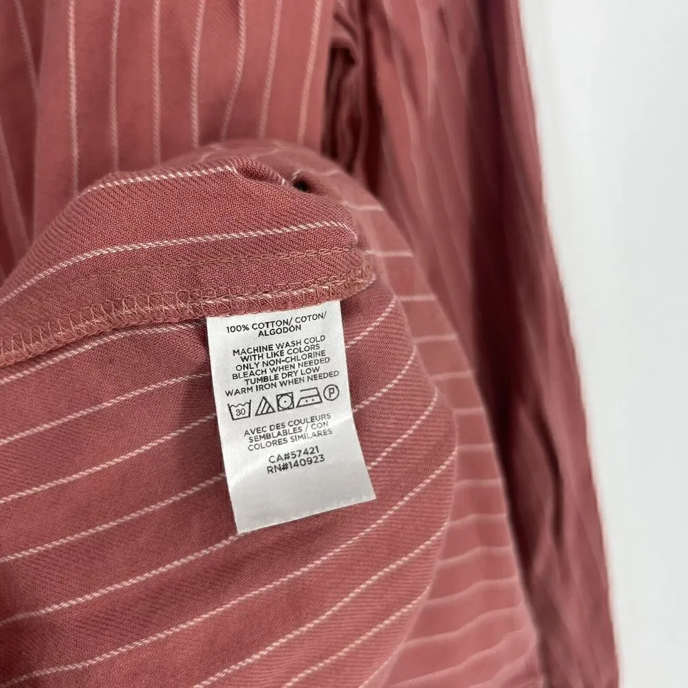Loft Top Size Small Womens Pink Button Down Striped Pleated Blouse Puff Sleeve